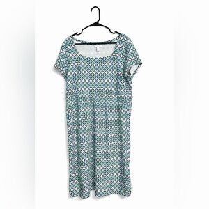 Charter Club Midi Dress XL NEW w/ Tags Geometric Turquoise Mint Scoop Neck